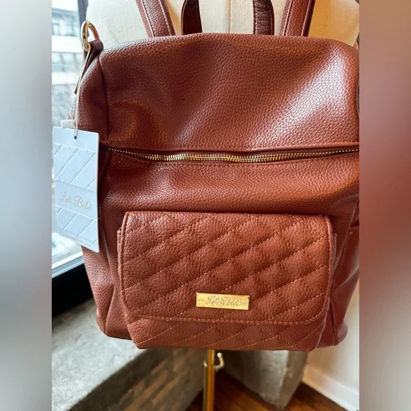 NWT Luli Bebe Petit Monaco Diaper Backpack – Caramel Brown Vegan Leather - Picture 6 of 8